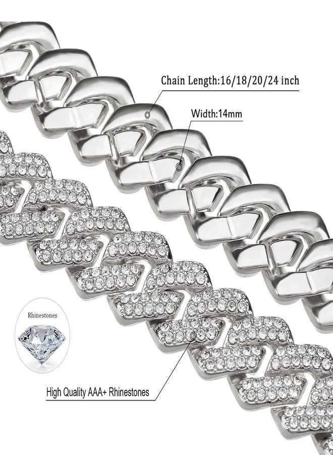 JUNVirtuous Cuban Link Chain Mens Iced Out Miami Cuban Necklace Silver/Gold Bling Diamond Hip Hop Jewelry for Women (18 inch Silver Necklace) - Image 3